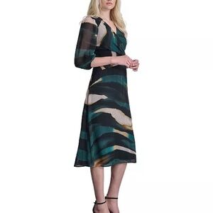 DKNY Women's Printed Balloon-Sleeve Side-Twist Dress - like new